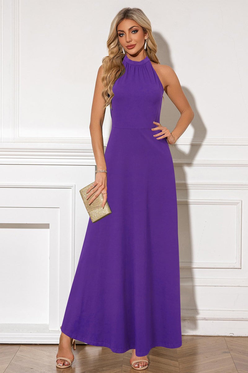STYLEWORD Women's Summer Halter Neck Long Semi Formal Dress Sexy Sleeveless Cocktail Evening Party Wedding Guest Maxi Dresses(Purple,L) - Image 3
